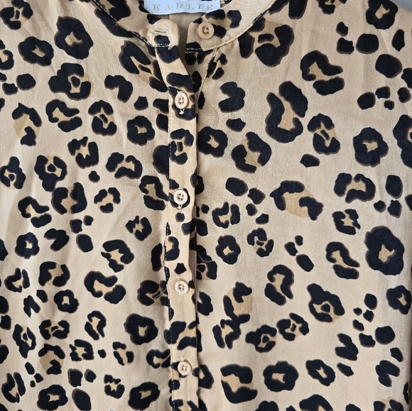 Karlie Leopard Print Popover Dress Womens Sz M Long Sleeve Tiered Drawsting - Picture 6 of 16